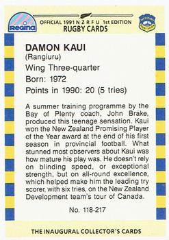 1991 Regina NZRFU 1st Edition #118 Damon Kaui Back